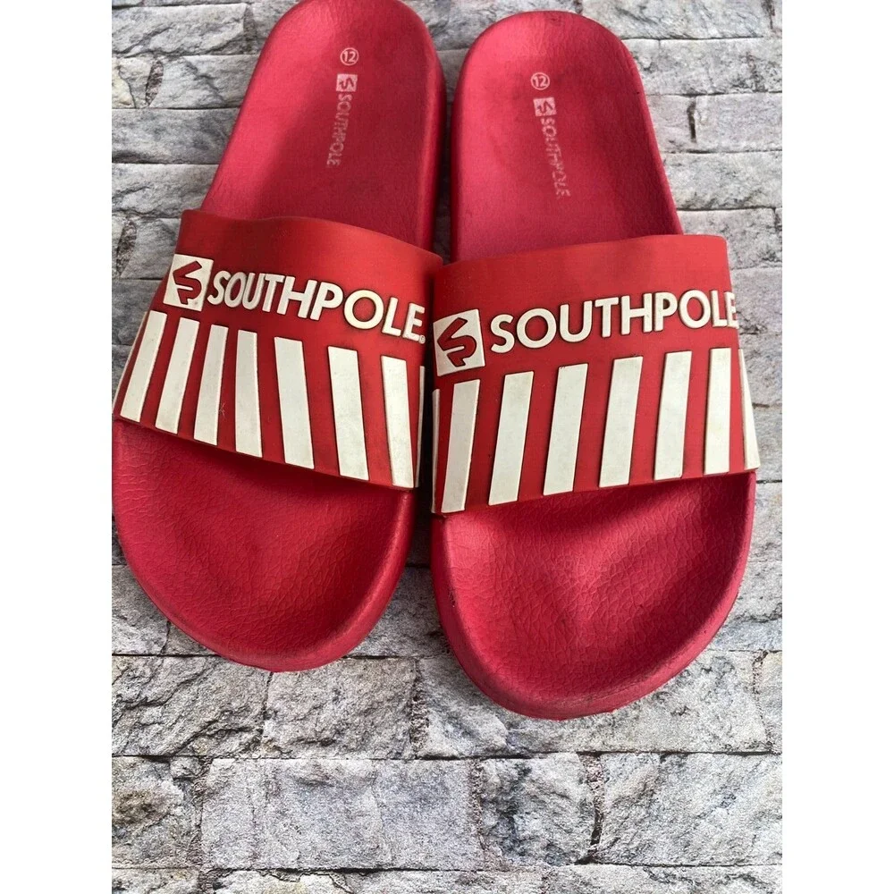 Southpole Men's Size 12 Red & White Slides Slip On Sandals Comfort Sandals